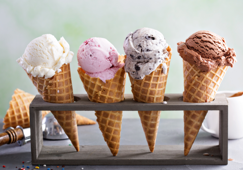 Four colorful ice cream cones